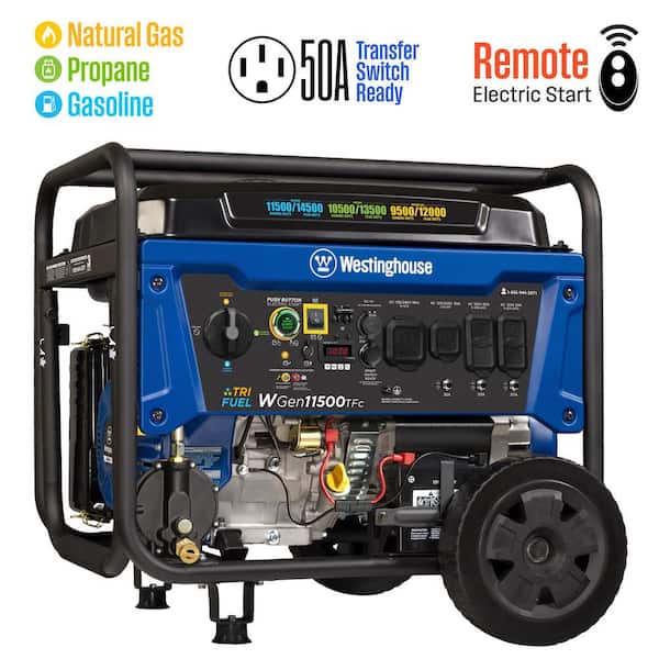 Westinghouse 14,500-Watt/11,500-Watt Remote Start Tri-Fuel Portable Generator with Transfer Switch Outlet, Remote Start and CO Sensor
