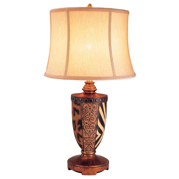 OK LIGHTING 28 in. Antique Brass Safari Table Lamp-DISCONTINUED