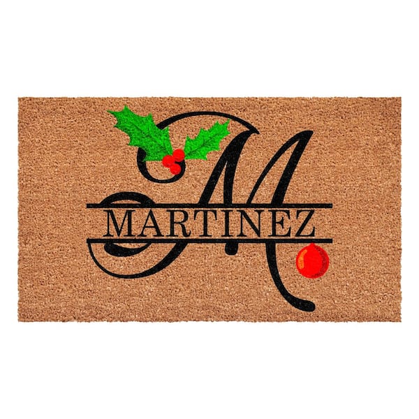 Calloway Mills Personalized Multi-Colored Christmas Holly 29 in. x 17 in. Indoor/Outdoor Doormat, Letter M