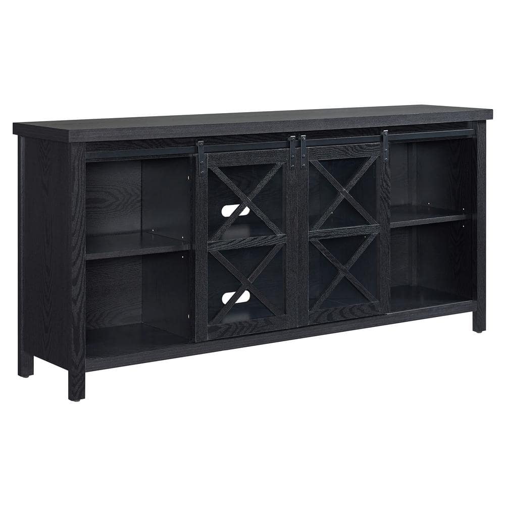 Clementine Transitional 68'' Black Grain Metal TV Stand with Cabinet