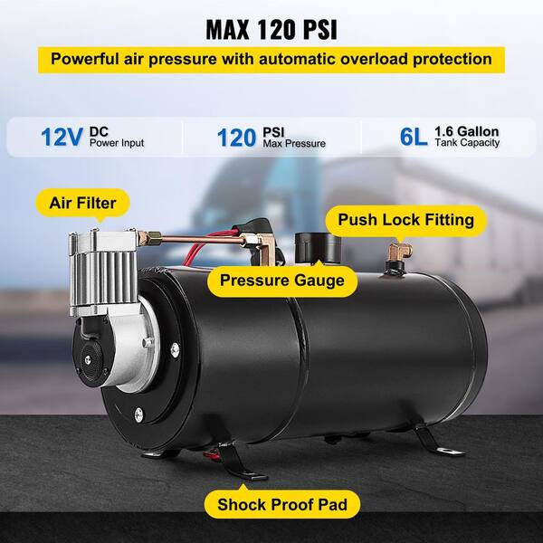VEVOR 12V Air Compressor – 1.6 Gal / 6L Tank, Onboard Train Horn System, Steel, Blue
