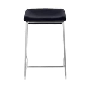 24.4 in. Gray and Black Backless Metal Counter Height Bar Chair with Fabric Seat Set of 2