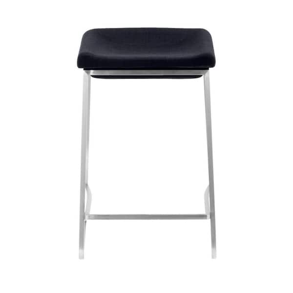 HomeRoots 24.4 in. Gray and Black Backless Metal Counter Height Bar Chair with Fabric Seat Set of 2