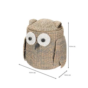 Owl Wicker Water Hyacinth Woven Decorative Basket with Lid