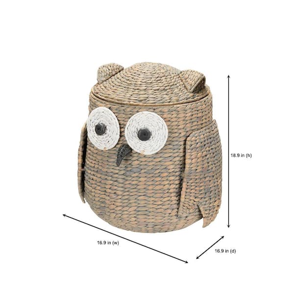 Owl Wicker Water Hyacinth Woven Decorative Basket with Lid