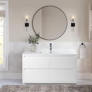Annecy 60 in. W x 18.5 in. D x 32 in. H Bathroom Vanity in White with Single Basin Top in White Resin