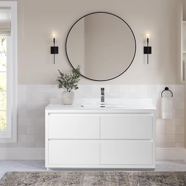 Vanity Art Annecy 60 in. W x 18.5 in. D x 32 in. H Bathroom Vanity in White with Single Basin Top in White Resin