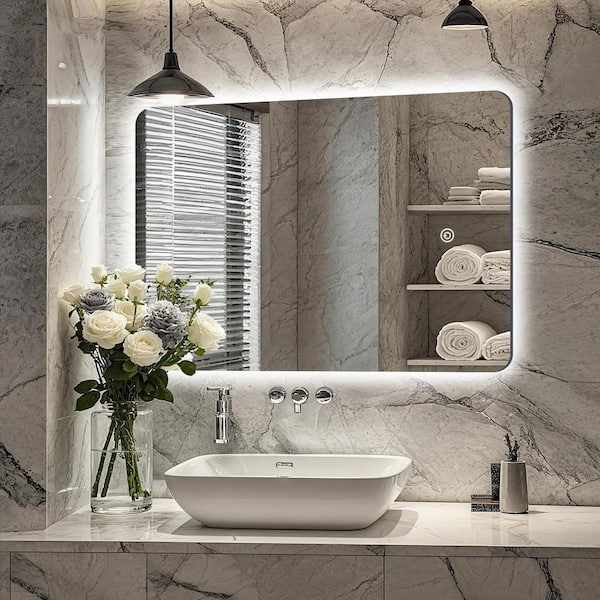 LuxHomez 30 in. W x 40 in. H Rectangular Frameless Adjustable Backlit LED Wall Mirror Bathroom Vanity Mirror