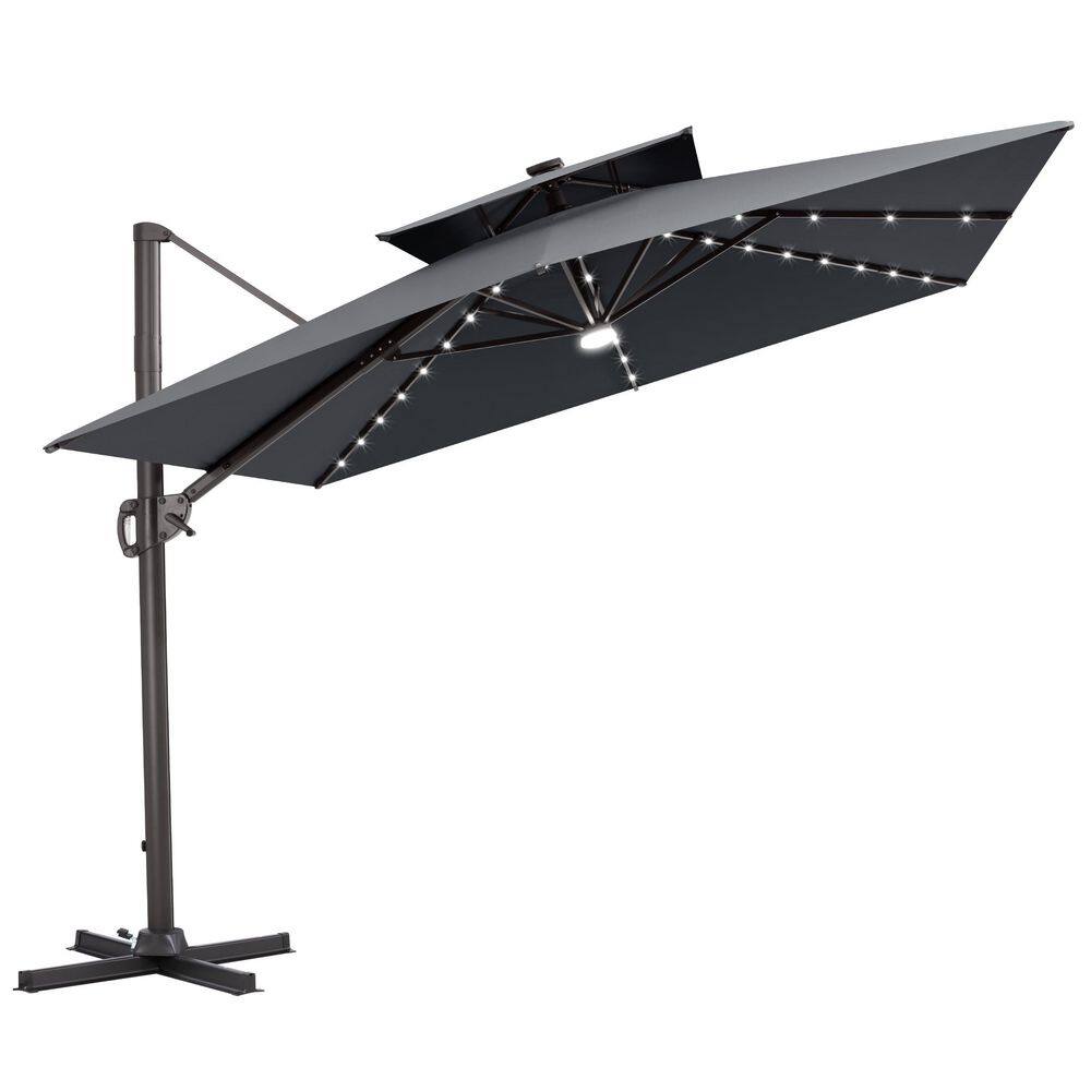 12 ft. x 9 ft. Rectangular Cantilever Patio Umbrella with Solar Lights Double Top Outdoor Offset Umbrella in Dark Gray price history on PriceWatchPro