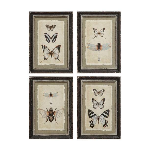 Photo 1 of "Vintage Insect" Wood Framed Nature Wall Art Print Designs 13.4 in. x 9.5 in. . (Set of 4)