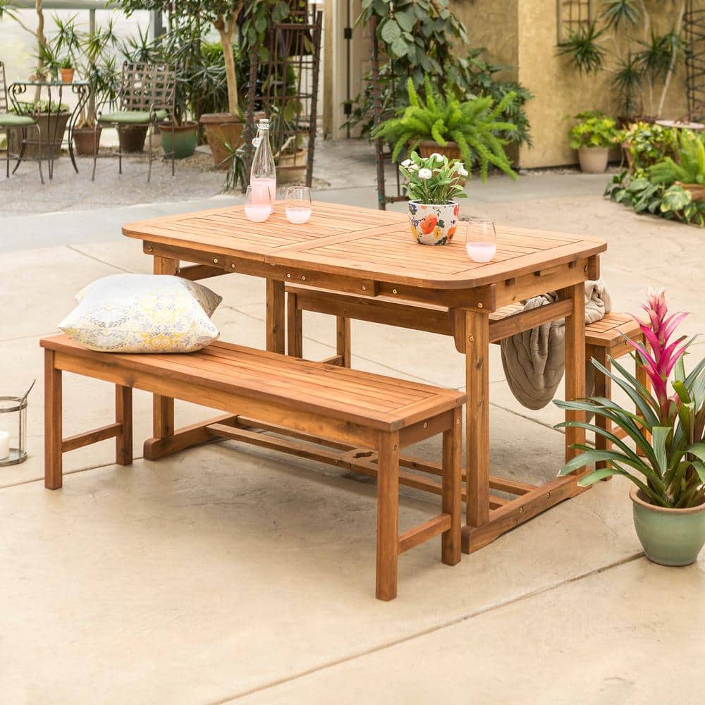 Brown Curved Acacia Wood Patio Dining Set for 4