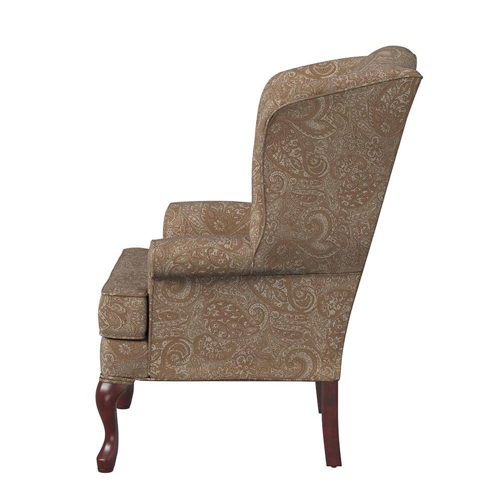Paisley Cream Microfiber Handcrafted Wingback Accent Chair