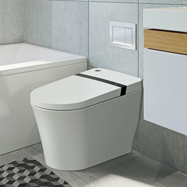 INSTER Smart Auto Open 1-piece 1.0 GPF Single Flush Elongated Toilet in. White Seat Included with Remote Panel