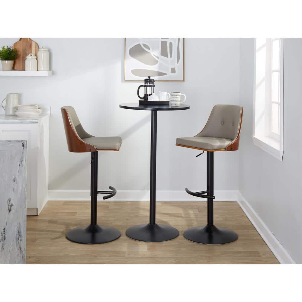 Gianna Light Grey Adjustable Swivel Bar Stools with Walnut Wood