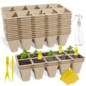 Indoor Seed Starter Trays with 100 Plant Labels, 2 Transplanting Tools and 1 Spray Bottle (10-Cell Per Tray) (10-Pack)