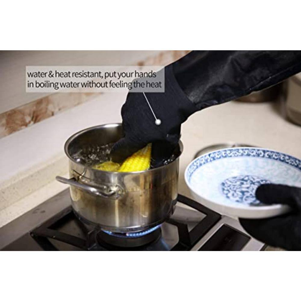 Black Extra Long Heat Resistant BBQ Gloves with Neoprene Coating