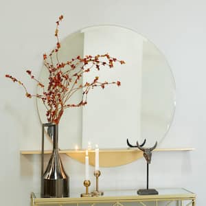 36 in. x 44 in. 1 Shelf Round Frameless Gold Wall Mirror