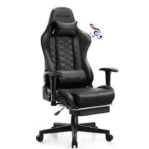 Black Faux Leather Gaming Chair with Footrest Big and Tall Gamer Chair Office Executive Chair