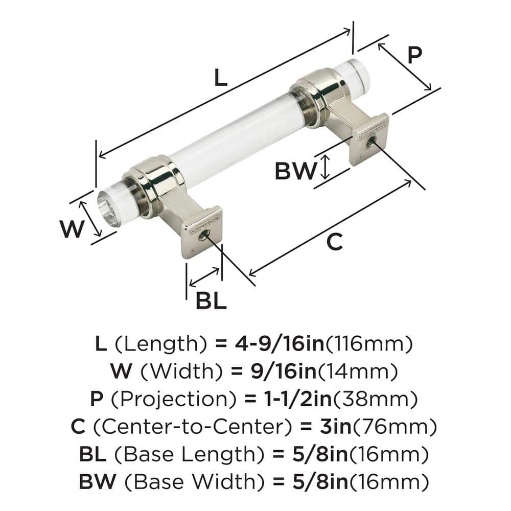Clear and Polished Nickel 3" Modern Cabinet Pull