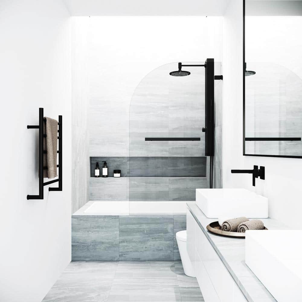 Orion 34" W x 58" H Frameless Matte Black Tub Door