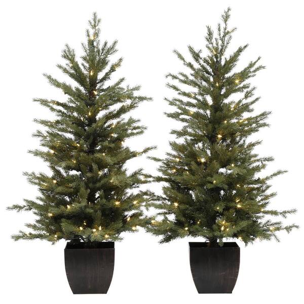 Home Accents Holiday 4 Ft Pre Lit Potted Artificial Christmas Tree With 100 Warm White Mini Lights 2 Pack Ty017 1717 The Home Depot