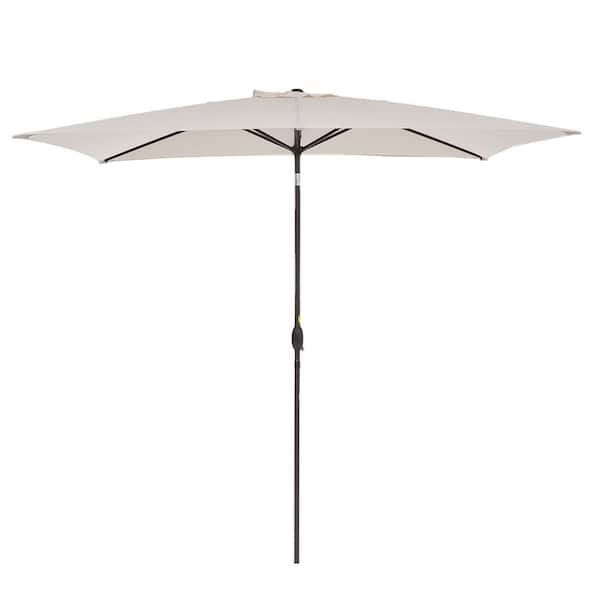 Unbranded 6.5 ft. x 10 ft. Steel Market Patio Umbrella Water-Resistant Push Button Tilt in Beige