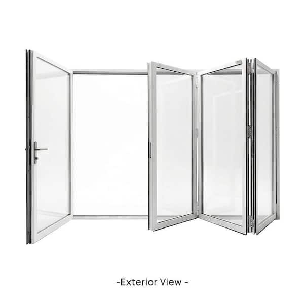 144 in. x 80 in. White Aluminum Outswing Folding Patio Door 1 Left 3 Right Panels Double Tempered Glass with Lockset