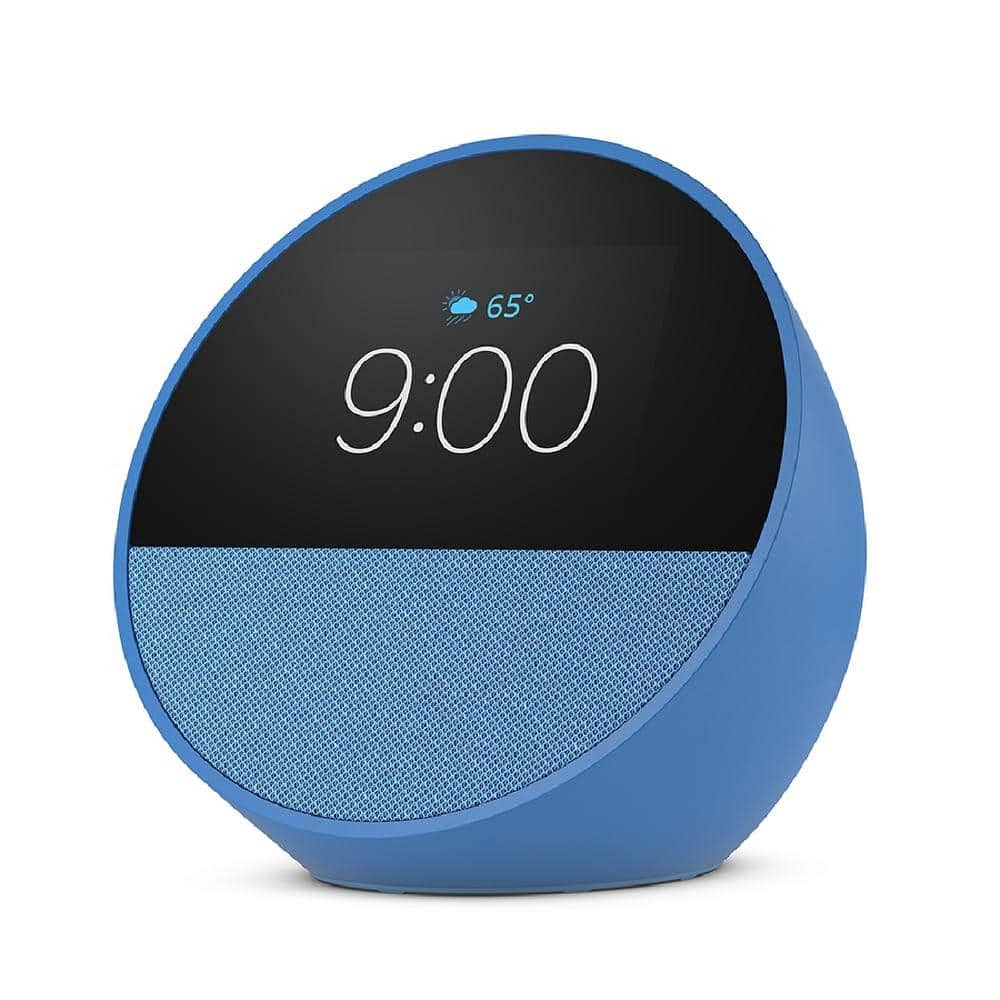 Blue Echo Spot-Smart Alarm Clock with Alexa, Smart Speaker with Compact Des