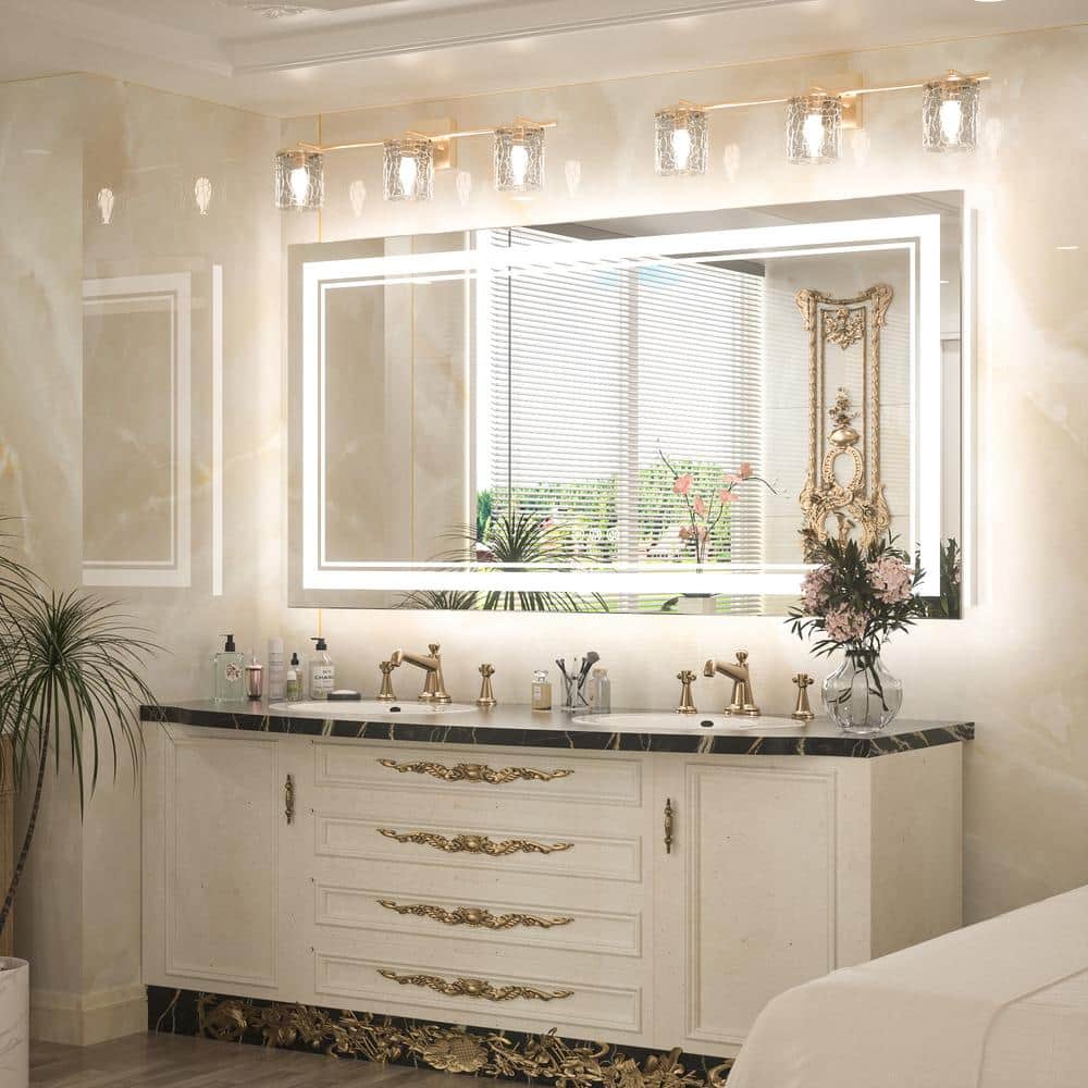 Large Silver Frameless LED Light Bathroom Vanity Mirror