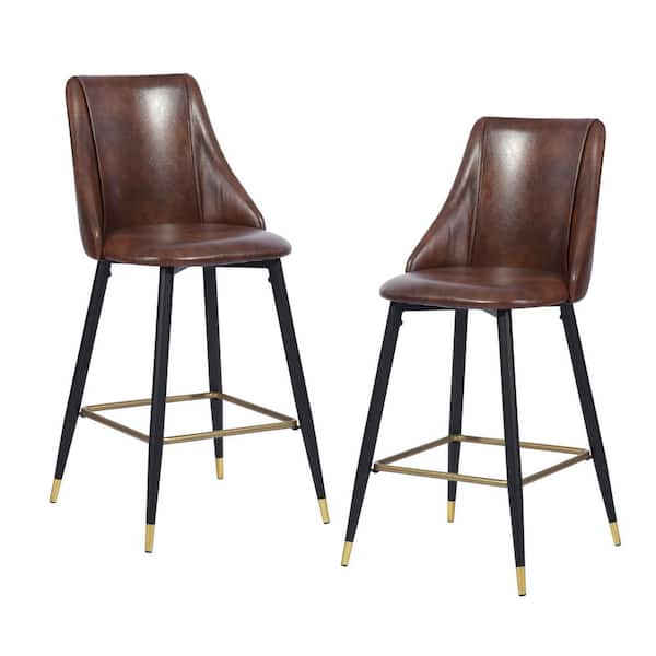 Homy Casa Smeg 26 in. Dark Brown High Back Metal Frame Counter Stool With Faux Leather Seat ( Set of 2)