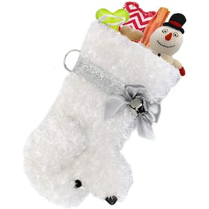 22 in. Snowball White Curly Dog Faux Fur Fabric Christmas Stocking