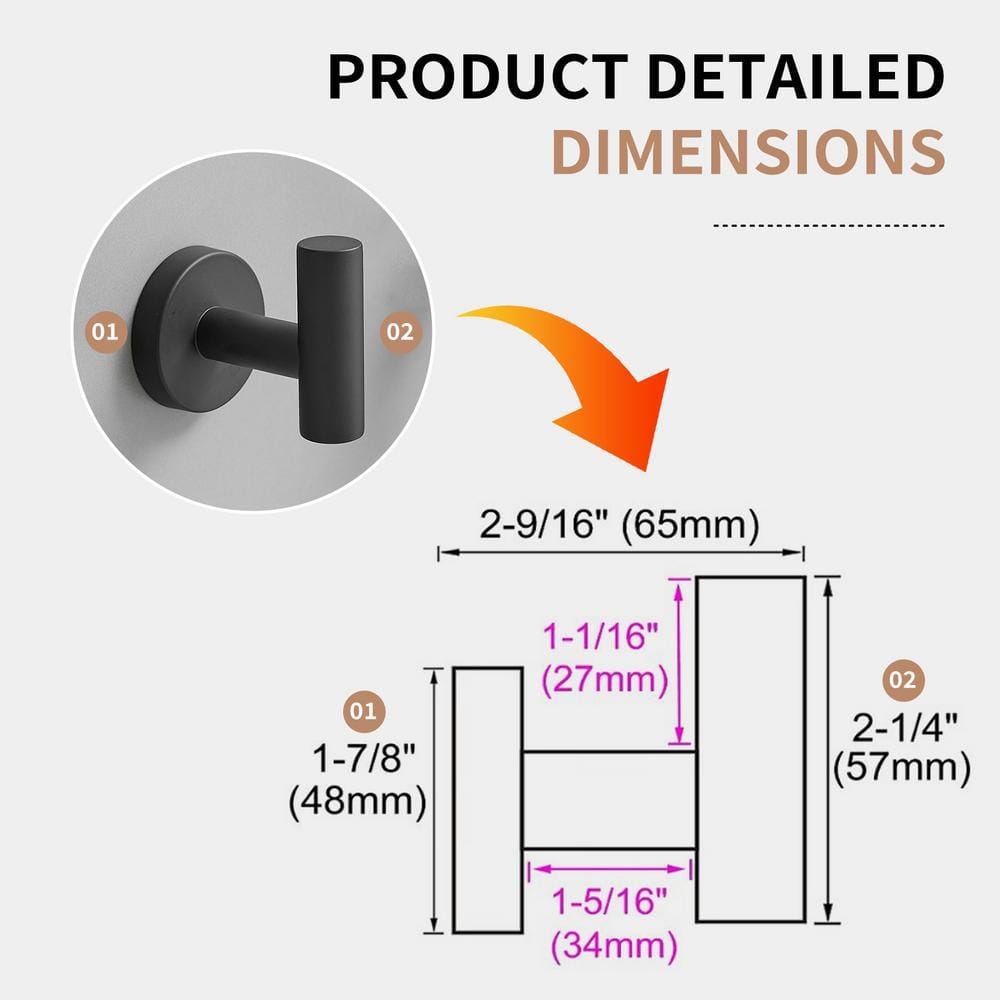 Matte Black Stainless Steel Wall Mount Towel Hooks, Set of 4