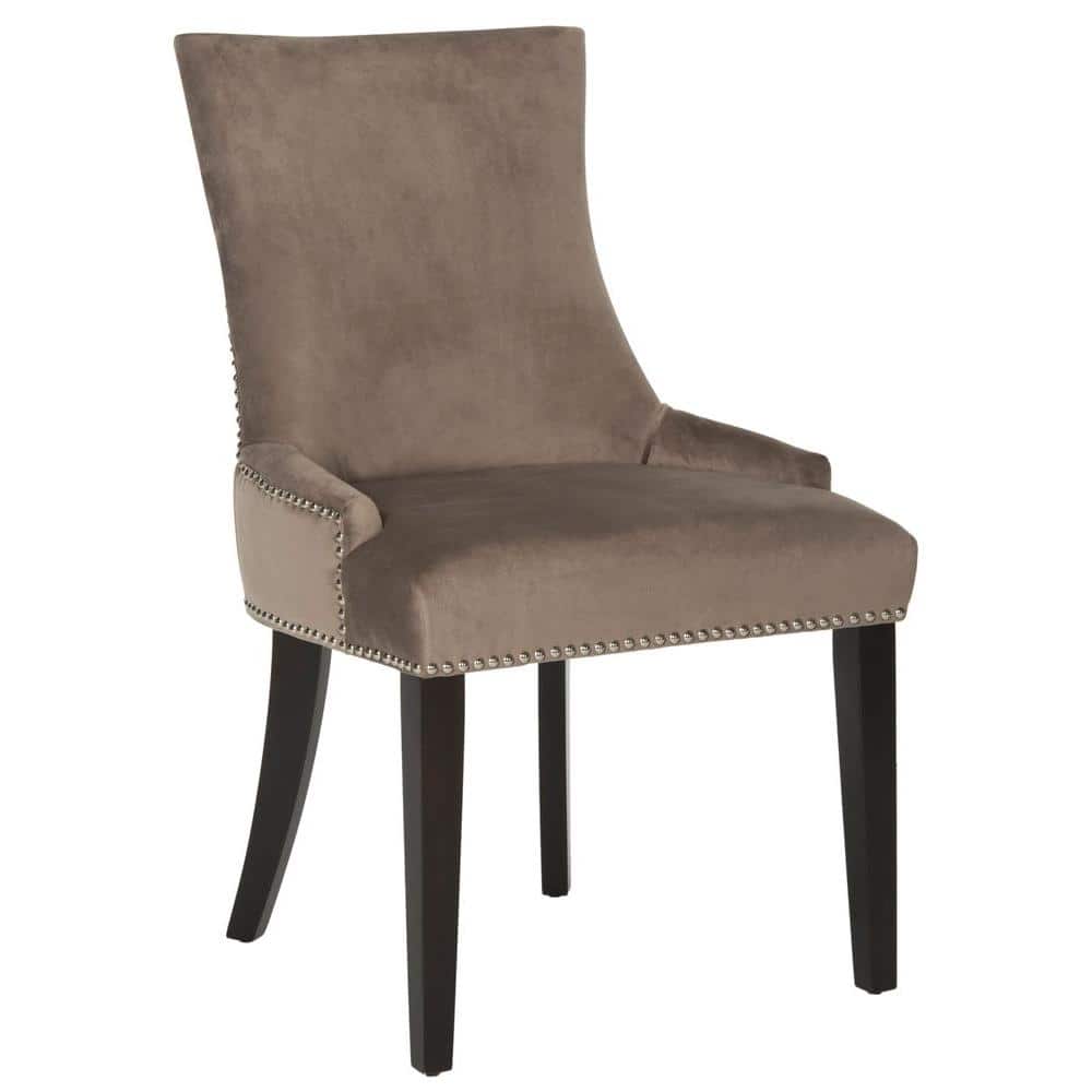 Transitional Gray Velvet Upholstered Side Chair with Birch Legs