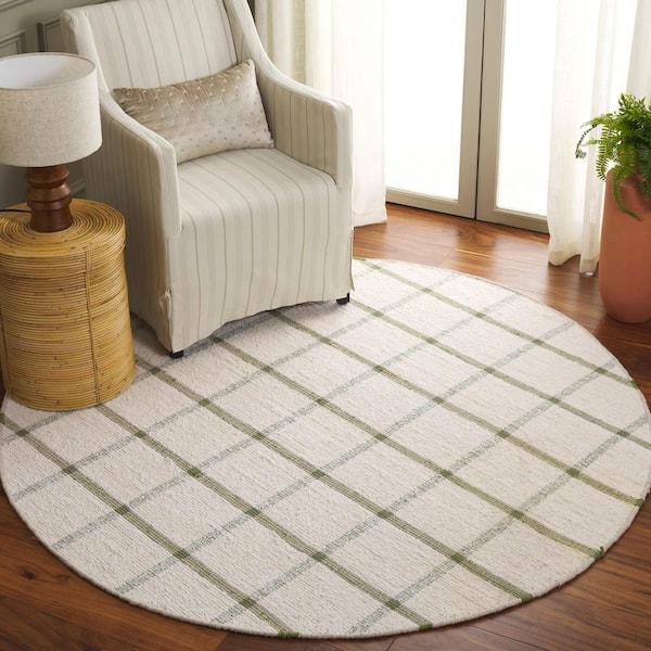 Montauk 6 ft. x 6 ft. Ivory/Green Geometric Lattice Round Area Rug