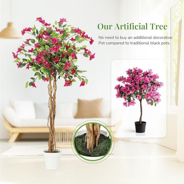6FT Artificial Bougainvillea Tree, Tall Potted Fake Tree Indoor