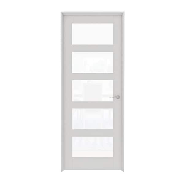 ARK DESIGN 28 in. x 80 in. 5-Lite Clear Glass Left-Hand White Solid Core Glass Interior Door w/ Quick Assemble Jamb Kit