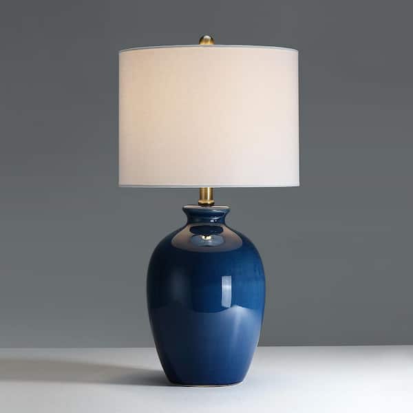 22. 5in Blue Ceramic Table Lamp with White Shade