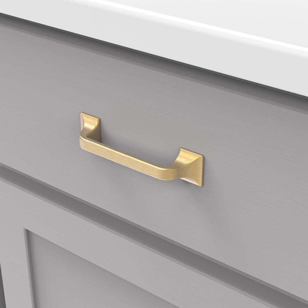 Brushed Golden Brass Cabinet Door and Drawer Pulls, 3-3/4 Inch, 10-Pack