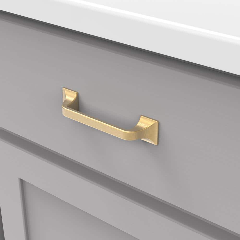Brushed Golden Brass Kitchen Cabinet Handles, 3-3/4"