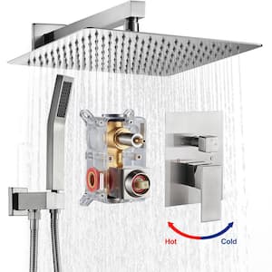 Rainfall Single Handle 1-Spray Square 12 in. Shower Faucets 1.8 GPM w/Pressure Balance in Brushed Nickel (Valve Included