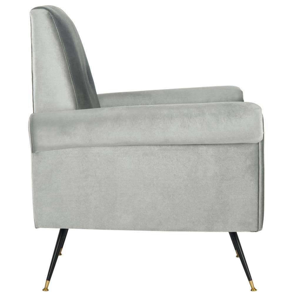 Transitional Light Grey Velvet Wood Accent Armchair 32"