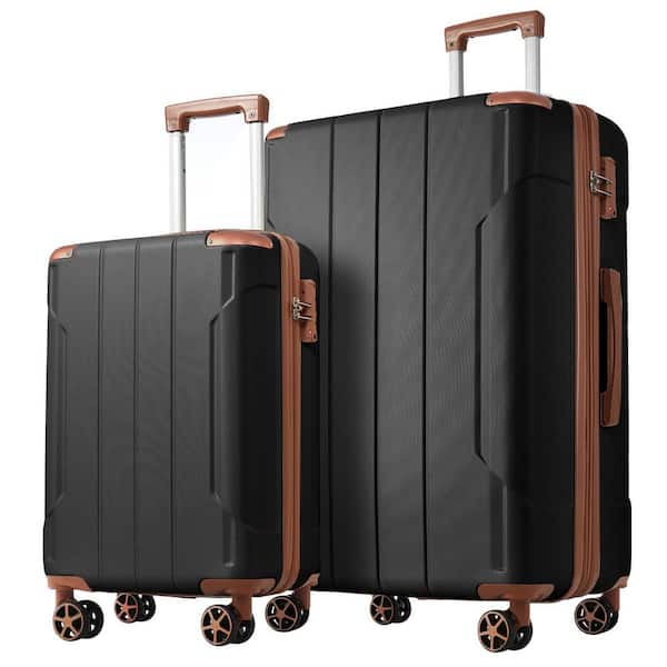 Lightweight 2-Piece Black Brown Expandable (Only 28 in.) ABS Hardshell Spinner 20 in., 28 in., Luggage Set Double Wheels