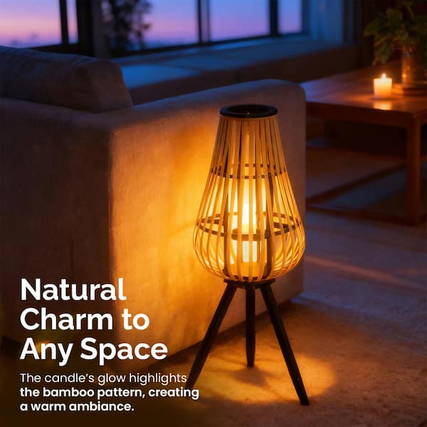 Vintiquewise Bamboo Lantern-Style Floor Lamp with Tripod Stand and