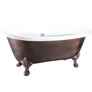 69 in. Fiberglass Double Slipper Clawfoot Non-Whirlpool Bathtub in Matte Antique Brass