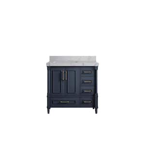 Hudson 36 in. W x 22 in. D x 36 in. H Single Left Offset Sink Bath Vanity in Navy Blue with 2 in. Venatino Qt. Top