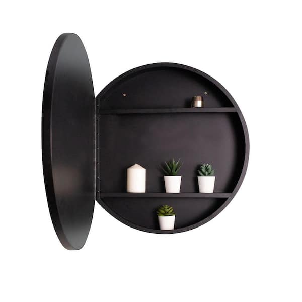 MEDUNJESS ASY 24 in. W x 24 in. H Round Black Framed Wall Mount Medicine Cabinet with Mirror