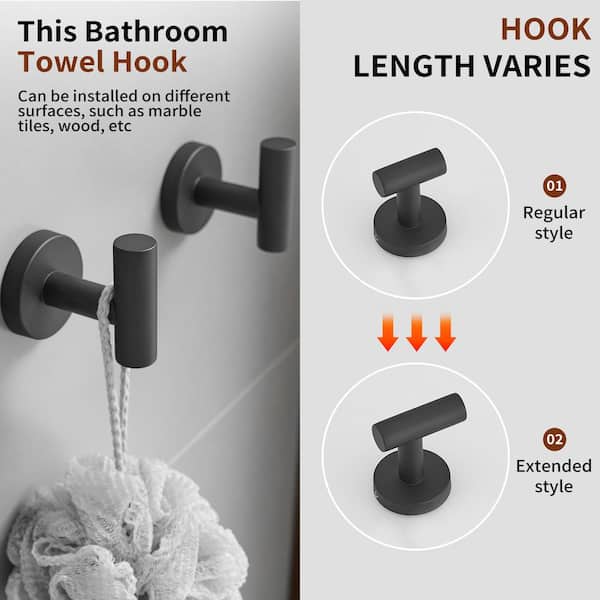 Keuco Reva Towel Hook, No Drilling, Metal Black Matt, Made In Germany, For Towels And Bathrobes, Includes Adhesive Set And Screw Set, Wall Hooks For Gluing Or Screwing