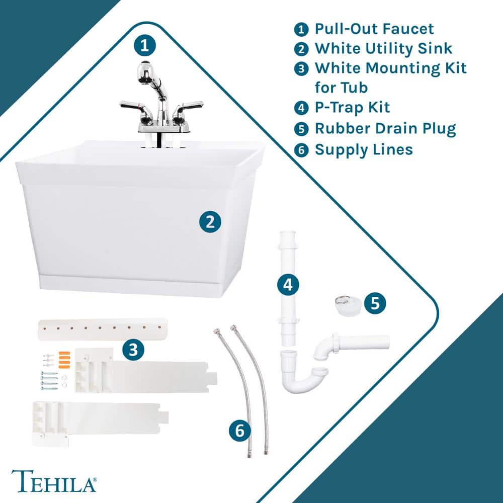Tehila 23" White Wall-Mounted Utility Sink with Chrome Faucet