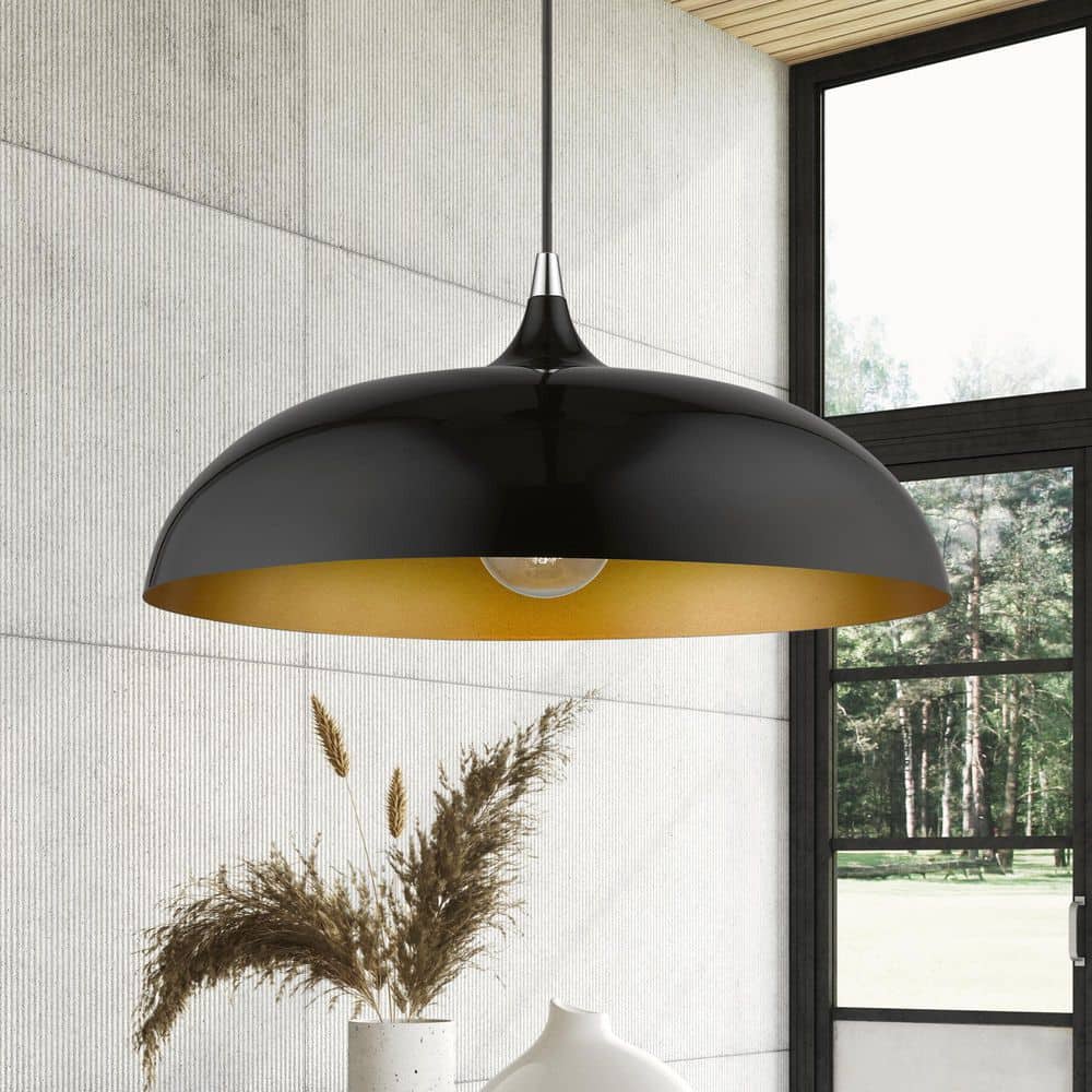 Shiny Black and Polished Chrome 18" Aluminum Pendant Light