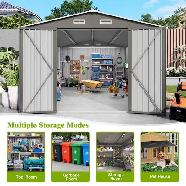 10 ft. W x 14 ft. D Metal Tool Shed with Three Lockable Doors and
